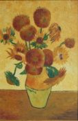 After Vincent Van Gough Sunflowers Oil on canvas Bears signature 90cm x 59cm