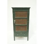 A meat safe painted green with two shelves above a drawer, 151cm high, 68cm wide, 53.