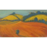 Angie Rooke Somerset landscape I Acrylic on paper Signed lower right 10.