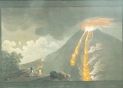 A pair of aquatints of Vesuvius' eruption, hand coloured, sight 24.5cm x 34.