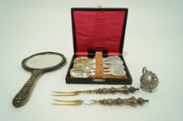 A cased set of nine teaspoons, all marked '800' to the handles, all monogrammed A. H.