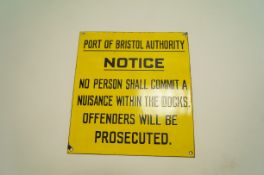 A 20th century original enamel sign for ' Port of Bristol Authority Notice',