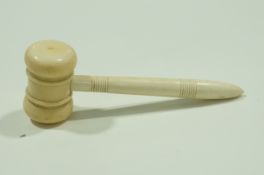 A 19th century detachable ivory gavel, with semi reeded handle,