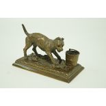 A Victorian French bronze figure of a dog chasing rats beside a bucket, on a rectangular base, 11.