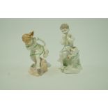 A Royal Worcester figure of a boy playing a harmonica with a dog on his lap, 12cm high,