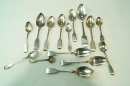 A collection of antique silver fiddle pattern flatware, various makers and dates,