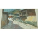 Mitancal Balkan village street scene Oil on canvas Signed and dated 1922 lower left 35cm x 49cm