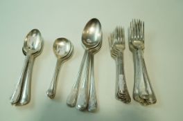 A matched part table service of thread pattern silver flatware, by Elkington & Co,