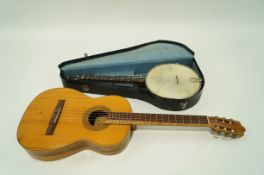 A banjo in fitted case,