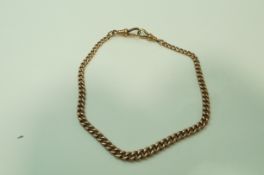 A 9ct gold watch chain, of graduated solid curb links, with two swivels, 32 cm long, 24.