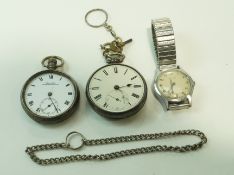 A silver open faced pocket watch; another similar; and an Accurist gentleman's wrist watch,