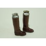 Two table lighters each in the form of a leather riding boot, the chrome mechanism marked Tiki,