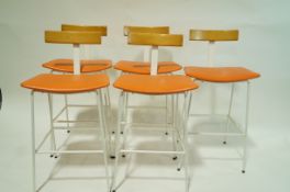A set of five Kandya stools with bent wood rail back and padded seats,