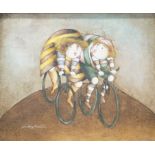 Jose Roybal (1922-1978) The cyclists Oil on board Signed lower left 52cm x 62.