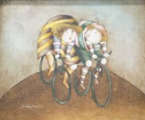 Jose Roybal (1922-1978) The cyclists Oil on board Signed lower left 52cm x 62.