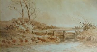Edwin Earp (1851 - 1945) Landscape with a Windmill, The Weir Watercolour,
