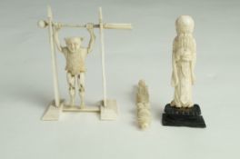 A late 19th century carved ivory Chinese figure of an acrobat on stand, 9.