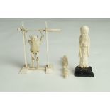 A late 19th century carved ivory Chinese figure of an acrobat on stand, 9.