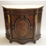 A 19th century Boulle serpentine fronted pier cabinet, with white marble top and gilt metal mounts,