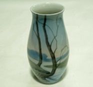 A Bing and Grondahl vase, painted with a landscape, marks for 1953-1958,