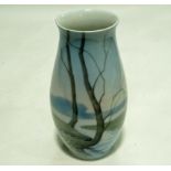 A Bing and Grondahl vase, painted with a landscape, marks for 1953-1958,