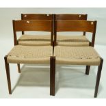 A set of four mid 20th century Pia teak paper cord chairs designed by Paul Cadovius in 1958,