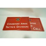 Two painted signs from the combined arms training centre, 64cm high,