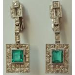 A pair of emerald and diamond drop earrings,