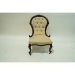 A Victorian mahogany show frame chair with button back,