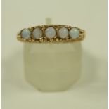 A 9 carat gold five stone opal ring, finger size S1/2, 3.