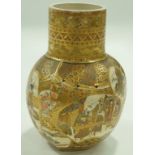 A Japanese earthenware Satsuma style vase of lobed form with cylindrical neck,