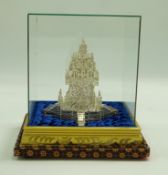 A filligree model of a temple, unmarked, 15 cm high,