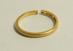 A 22 carat gold wedding ring, cut, 3.
