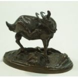 A bronze figure of a goat on an oval base,