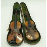 A 20th century violin in case and another violin similar,