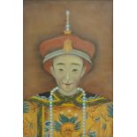 Chinese school, 20th century Imperial portraits Back painted on glass, a pair 58cm x 38.