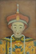 Chinese school, 20th century Imperial portraits Back painted on glass, a pair 58cm x 38.