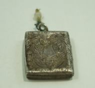A Victorian rectangular silver locket, unmarked,