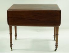 A 19th Century mahogany Pembroke table with turned legs and brass casters, 73cm high, 86cm wide,