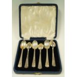 A cased set of six silver tea spoons, maker R.B.