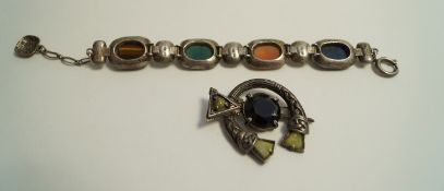 A silver hardstone set bracelet,