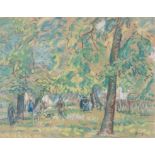 Walter Durac Barnett (1876 - 1961) Figures in a wooded landscape Pastel Signed lower right 20.