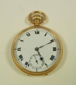 Record Watch Co, a 9 carat gold open faced pocket watch, Birmingham 1930,