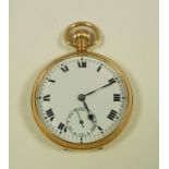 Record Watch Co, a 9 carat gold open faced pocket watch, Birmingham 1930,