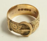 An Edwardian 9 carat gold buckle ring, Birmingham 1906, finger size U1/2, 6.