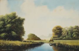 Michael Morris Horse in a river landscape Oil on canvas Signed lower left 51cm x 76cm