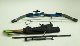 A Toxonics archery bow together with a selection of arrows in Iberbow case