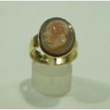 A Victorian 18 carat gold hardstone cameo ring, possibly depicting Aristippus of Cyrene,