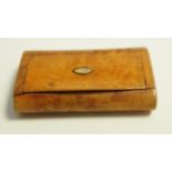 A 19th century burr maple snuff box, with a hinged lid, 7.