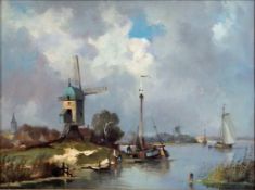Keller, 20th century River landscape with a windmill,